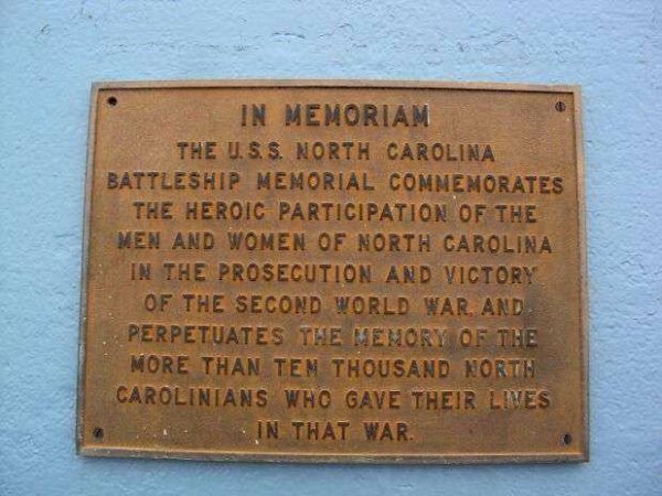 U.S.S. NORTH CAROLINA BATTLESHIP MEMORIAL PLAQUE