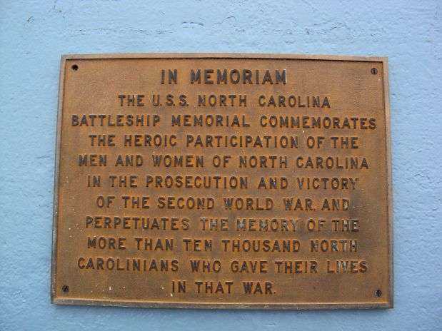 U.S.S. NORTH CAROLINA BATTLESHIP MEMORIAL PLAQUE