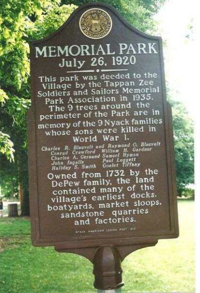 MEMORIAL PARK JULY 26, 1920 WAR MEMORIAL MARKER