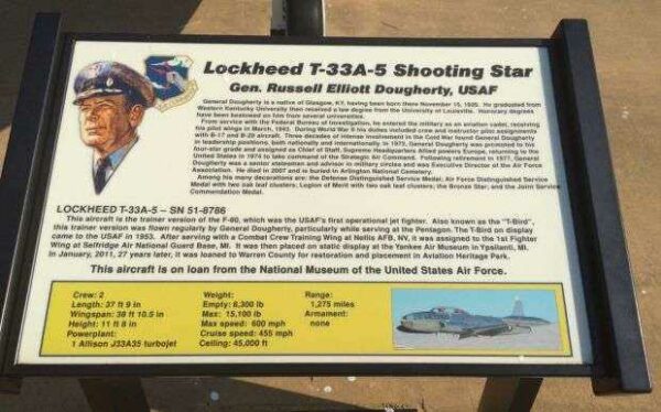 LOCKHEED T-33A-5 SHOOTING STAR WAR MEMORIAL AIRCRAFT PLAQUE