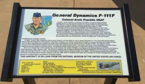 GENERAL DYNAMICS F-111F WAR MEMORIAL AIRCRAFT PLAQUE