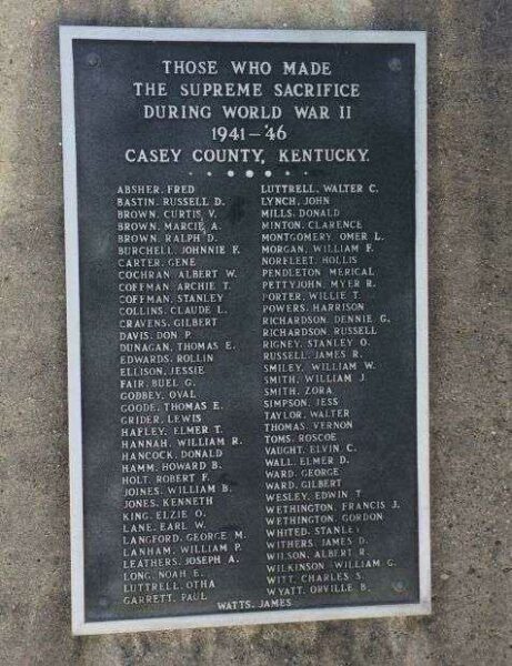 CASEY COUNTY WAR MEMORIAL PLAQUE C