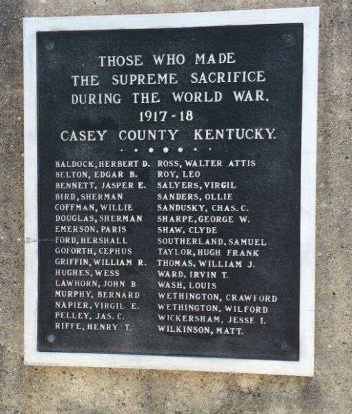 CASEY COUNTY WAR MEMORIAL PLAQUE B