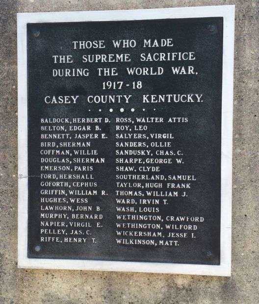 CASEY COUNTY WAR MEMORIAL PLAQUE B
