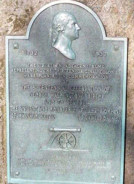 GEORGE WASHINGTON BICENTENNIAL THIRTEEN ELMS TREE PLAQUE