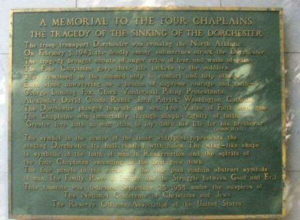 FALLS CHURCH FOUR CHAPLAINS MEMORIAL PLAQUE