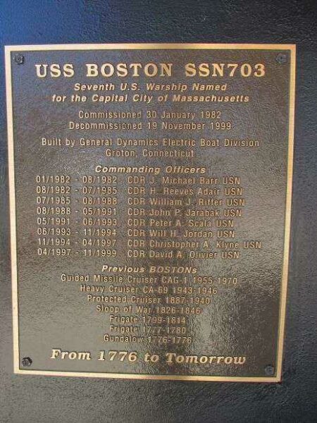 USS BOSTON SSN703 WAR MEMORIAL PLAQUE
