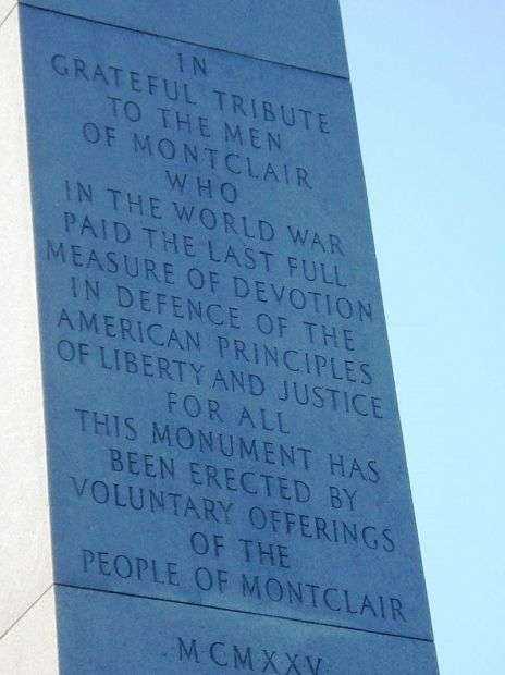 MONTCLAIR WORLD WAR I MEMORIAL DEDICATION STONE