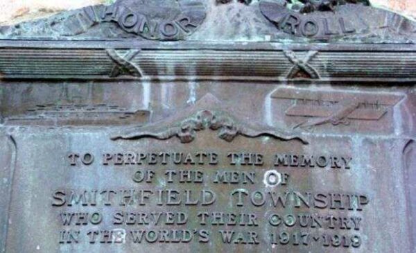 SMITHFIELD TOWNSHIP WORLD’S WAR MEMORIAL PLAQUE A