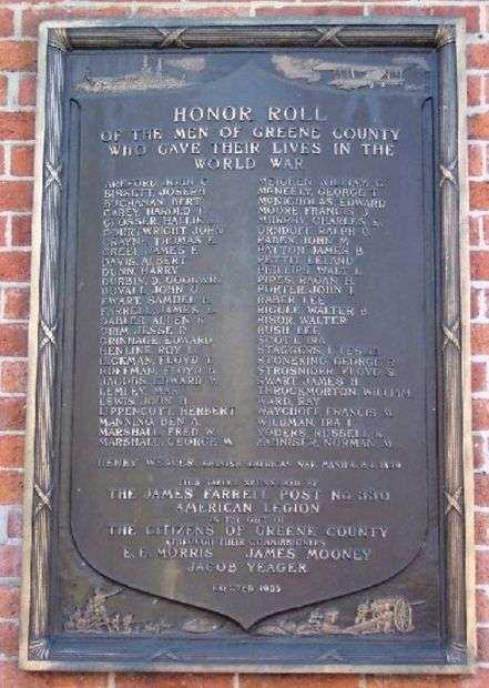 GREENE COUNTY WORLD WAR MEMORIAL PLAQUE