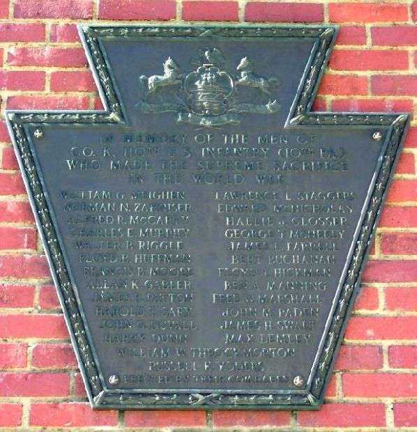 CO. K, 110TH U.S.. INFANTRY (10TH PA) WAR MEMORIAL