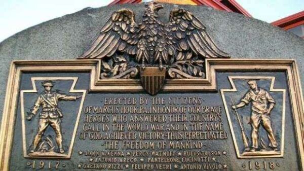 MARCUS HOOK WORLD WAR I MEMORIAL PLAQUE A