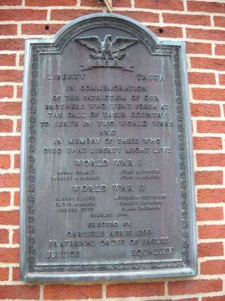FRATERNAL ORDER OF EAGLES WORLD WARS MEMORIAL PLAQUE