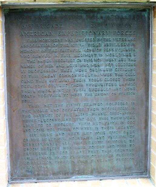 107TH UNITED STATES FIELD ARTILLERY WAR MEMORIAL PLAQUE A