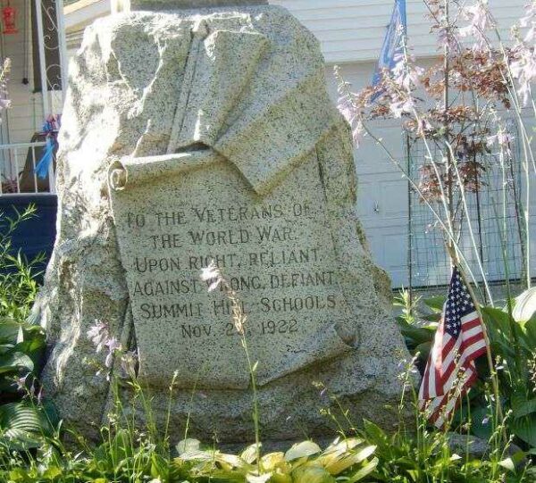 SUMMIT HILL SCHOOLS WORLD WAR I MEMORIAL DEDICATION STONE