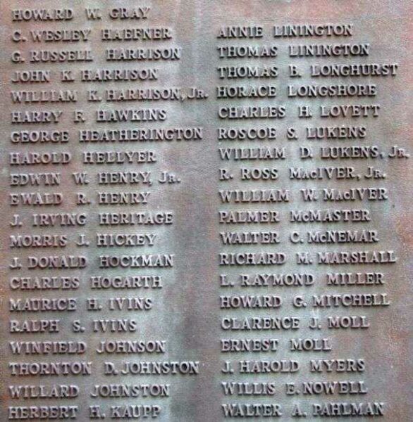 MIDDLETOWN TOWNSHIP WORLD WAR MEMORIAL PLAQUE SECTION C