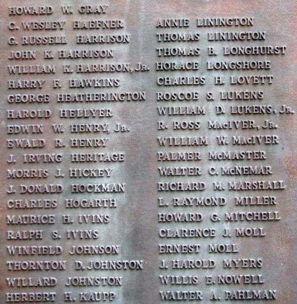 MIDDLETOWN TOWNSHIP WORLD WAR MEMORIAL PLAQUE SECTION C