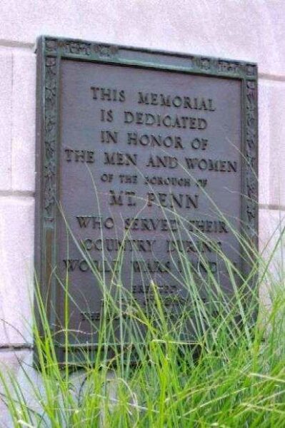 MT. PENN WORLD WARS 1 AND 2 MEMORIAL CLOCK DEDICATION PLAQUE