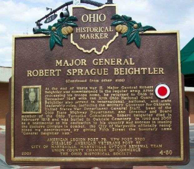 MAJOR GENERAL ROBERT SPRAGUE BEIGHTLER WAR MEMORIAL MARKER BACK