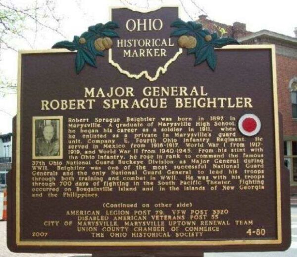 MAJOR GENERAL ROBERT SPRAGUE BEIGHTLER WAR MEMORIAL MARKER FRONT