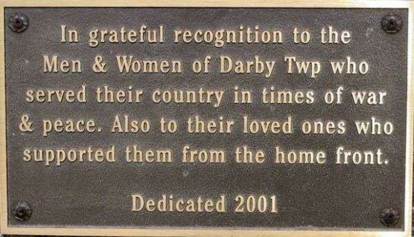DARBY TOWNSHIP VETERANS MEMORIAL PLAQUE