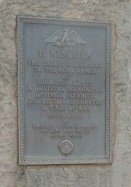 BREWSTER COUNTY WAR MEMORIAL PLAQUE