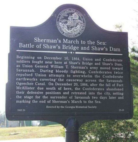 BATTLE OF SHAW’S BRIDGE WAR MEMORIAL MARKER