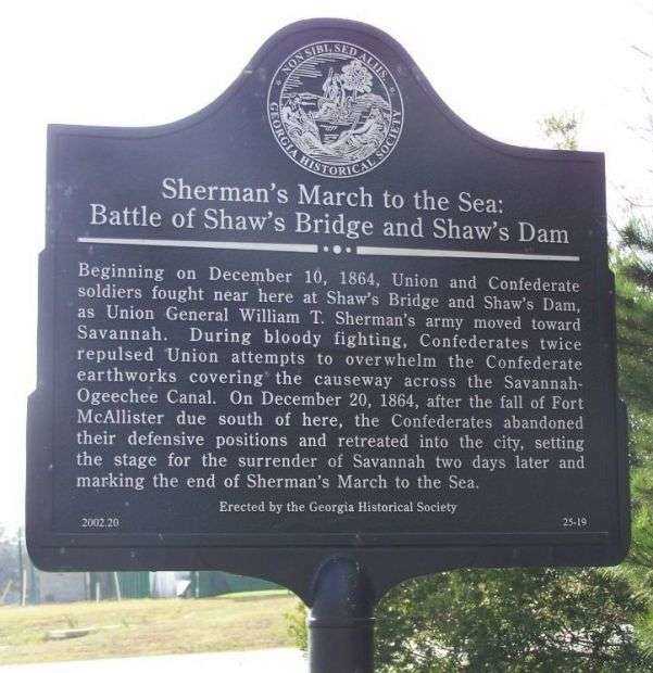 BATTLE OF SHAW’S BRIDGE WAR MEMORIAL MARKER