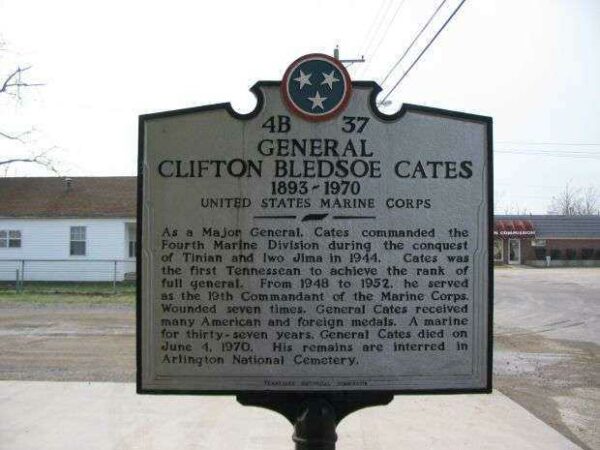GENERAL CLIFTON BLEDSOE CATES MEMORIAL MARKER BACK