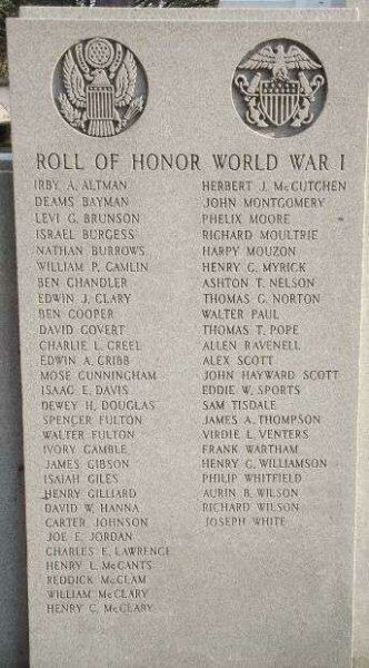 WILLAMSBURG COUNTY WAR MEMORIAL HONOR ROLL STONE A