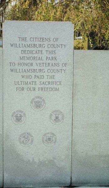 WILLAMSBURG COUNTY WAR MEMORIAL DEDICATION STONE B