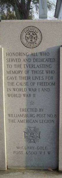 WILLAMSBURG COUNTY WAR MEMORIAL DEDICATION STONE A