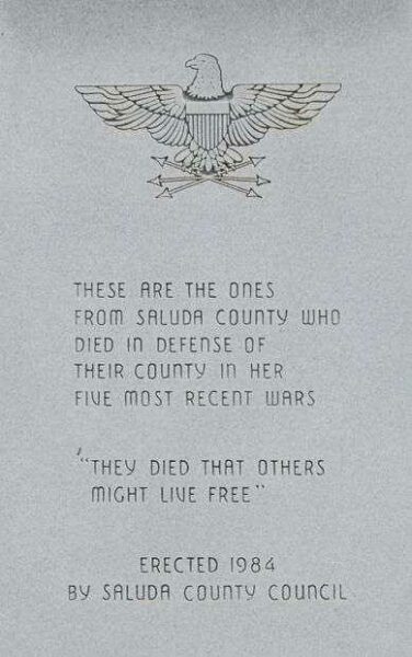 SALUDA COUNTY VETERANS MEMORIAL DEDICATION STONE