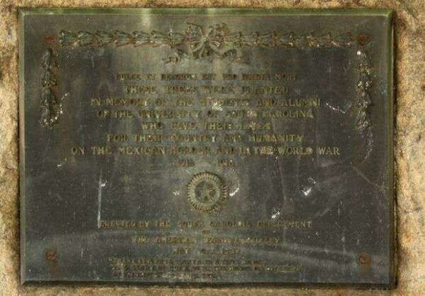 UNIVERSITY OF SOUTH CAROLINA MEXICAN BORDER AND WORLD WAR I MEMORIAL TREES PLAQUE