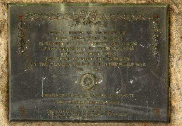 UNIVERSITY OF SOUTH CAROLINA MEXICAN BORDER AND WORLD WAR I MEMORIAL TREES PLAQUE
