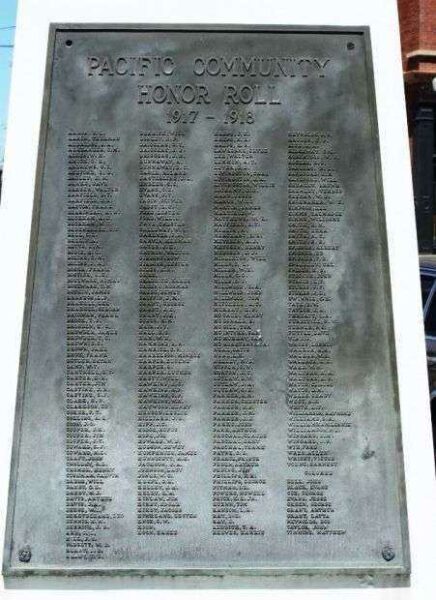 PACIFIC COMMUNITY WORLD WAR I MEMORIAL PLAQUE B