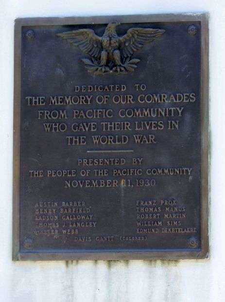PACIFIC COMMUNITY WORLD WAR I MEMORIAL PLAQUE A