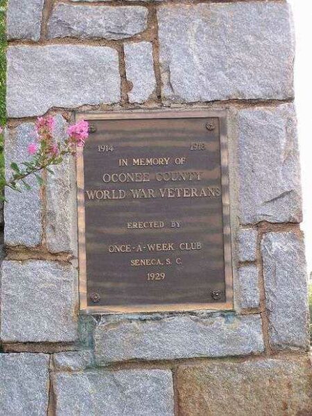 OCONEE COUNTY WORLD WAR VETERANS MEMORIAL GATE PLAQUE A