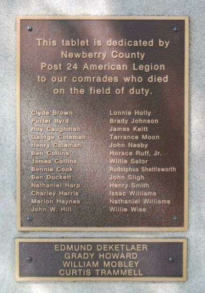 NEWBERRY COUNTY WORLD WAR MEMORIAL PLAQUE B