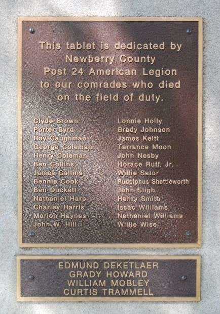 NEWBERRY COUNTY WORLD WAR MEMORIAL PLAQUE B