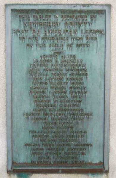 NEWBERRY COUNTY WORLD WAR MEMORIAL PLAQUE A