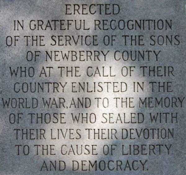 NEWBERRY COUNTY WORLD WAR MEMORIAL DEDICATION STONE