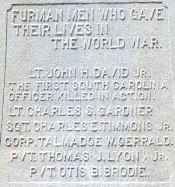 FURMAN UNIVERSITY WORLD WAR MEMORIAL HONOR ROLL
