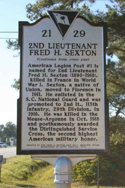 2ND LIEUTENANT FRED H. SEXTON WAR MEMORIAL MARKER