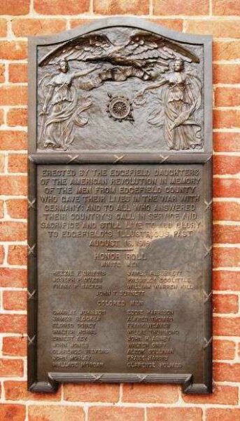 EDGEFIELD COUNTY WORLD WAR I MEMORIAL PLAQUE