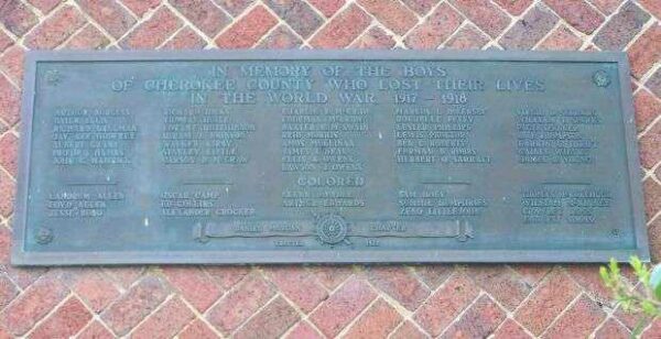CHEROKEE COUNTY WORLD WAR VETERANS MEMORIAL PLAQUE