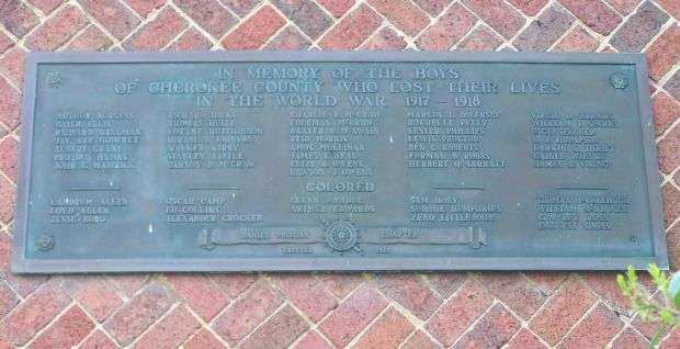 CHEROKEE COUNTY WORLD WAR VETERANS MEMORIAL PLAQUE