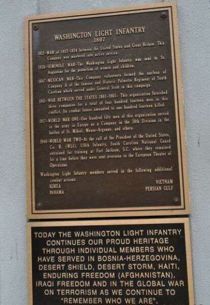 WASHINGTON LIGHT INFANTRY WAR MEMORIAL PLAQUE
