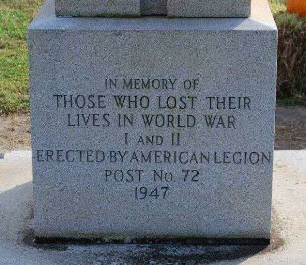 AMERICAN LEGION POST NO. 72 WAR VETERANS MEMORIAL DEDICATION STONE
