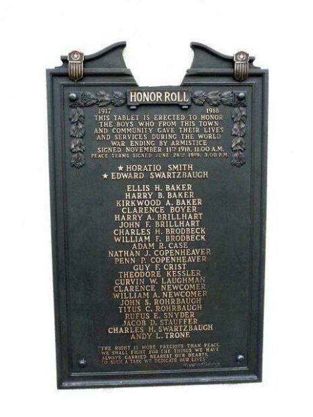 SPRING GROVE WORLD WAR MEMORIAL PLAQUE